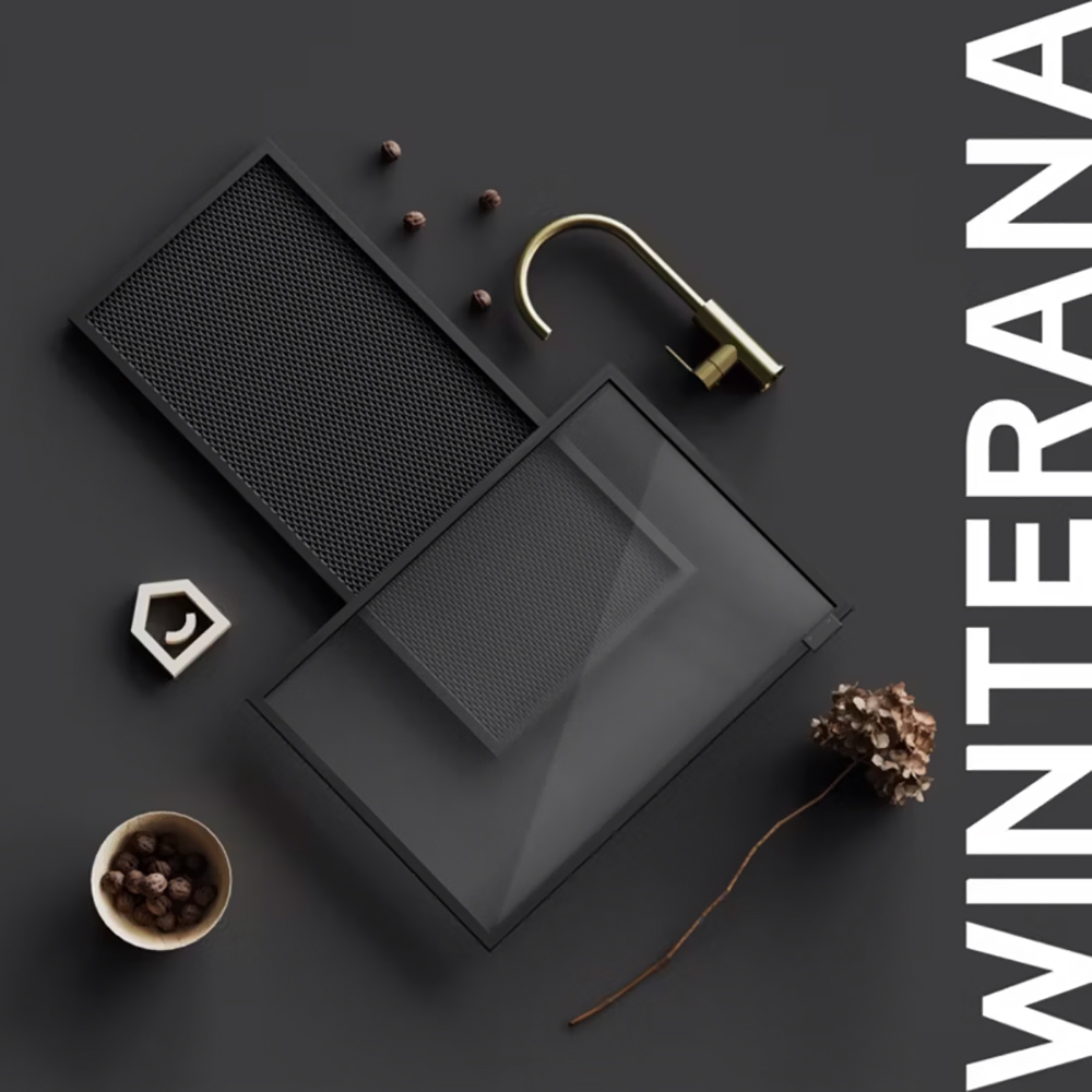 Front usa GOODHOME Winterana, Otel mesh, aluminiu, 50 x 89.5 x 2 cm, negru