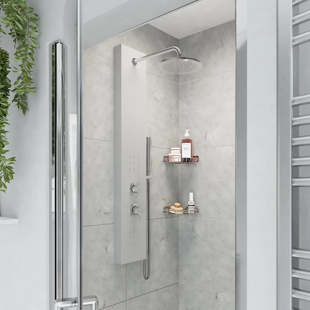 Panel dus GOODHOME Tanvia, hidromasaj, baterie monocomanda, 120 cm, gri