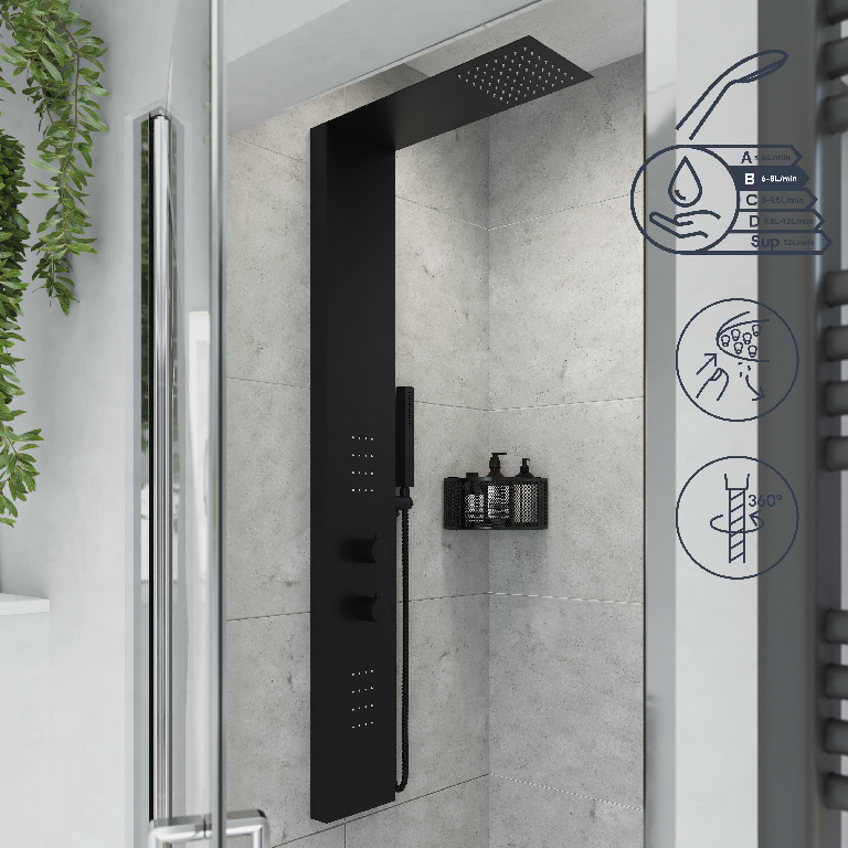 Panel de dus GOODHOME Abala, termostat, hidromasaj, 140 cm, negru
