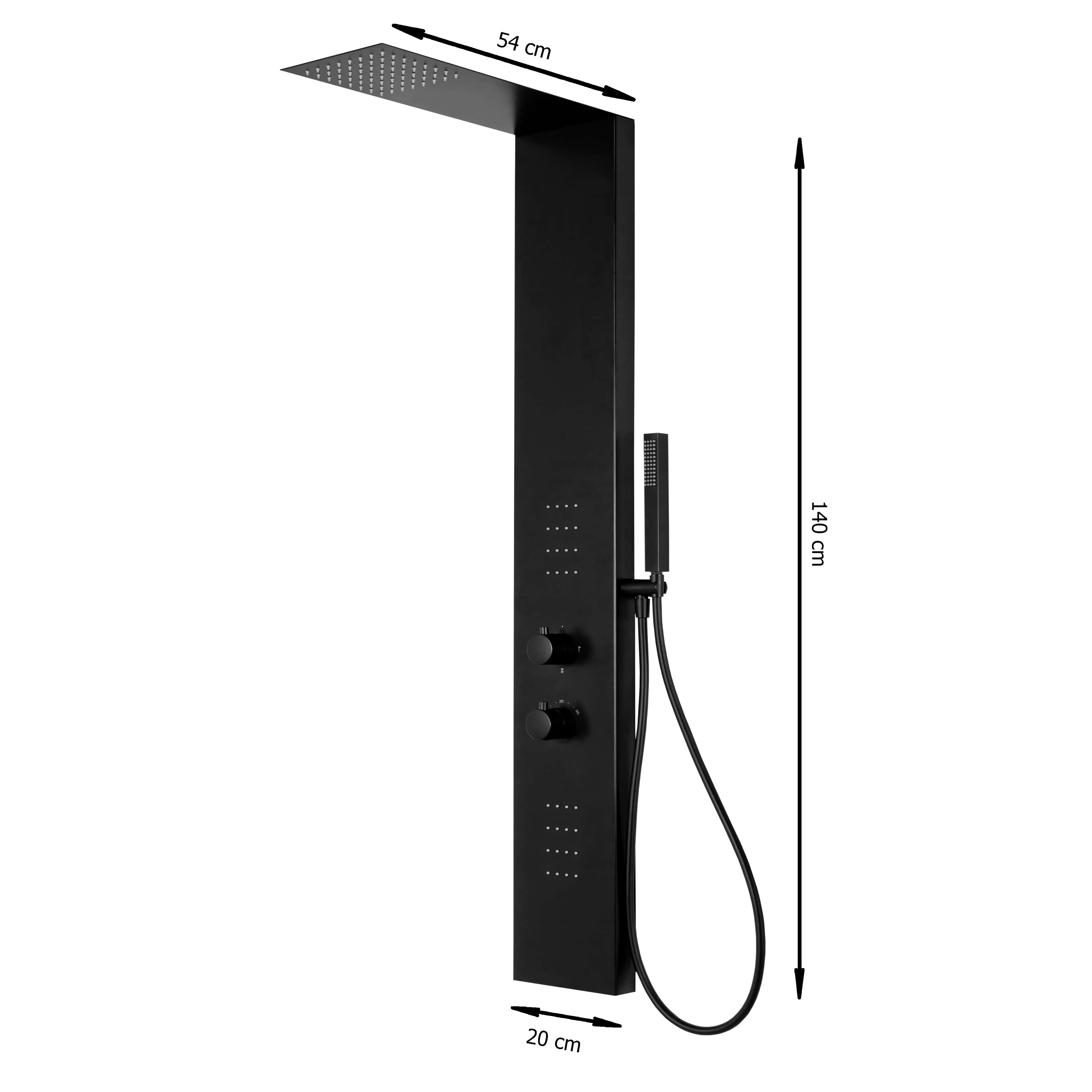 Panel de dus GOODHOME Abala, termostat, hidromasaj, 140 cm, negru