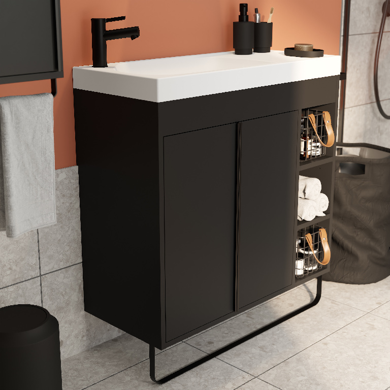 Masca lavoar GoodHome Maza, MDF, 85 x 36 x 82 cm, negru