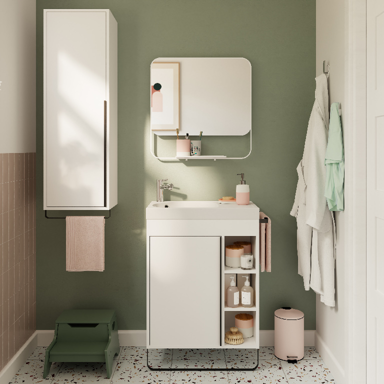 Lavoar baie GOODHOME Maza, rasina, 60.4 x 36.2 cm, alb