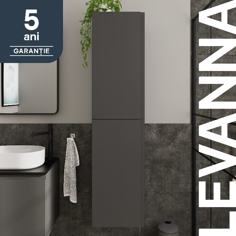 Dulap coloana pentru baie GOODHOME Levanna, 40 x 160 x 36 cm, suspendata, PAL si PET, gri inchis