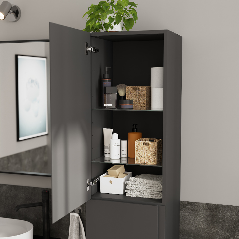 Dulap coloana pentru baie GOODHOME Levanna, 40 x 160 x 36 cm, suspendata, PAL si PET, gri inchis