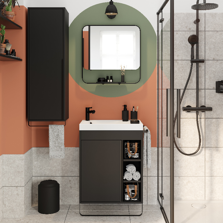 Masca lavoar GoodHome Maza, MDF, 65 x 36 x 82 cm, negru