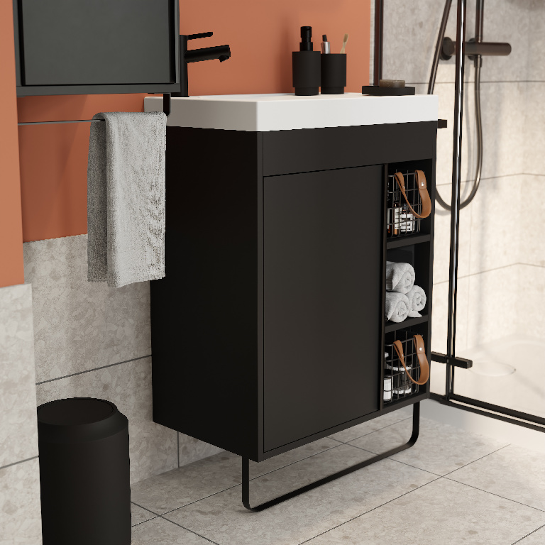 Masca lavoar GoodHome Maza, MDF, 65 x 36 x 82 cm, negru