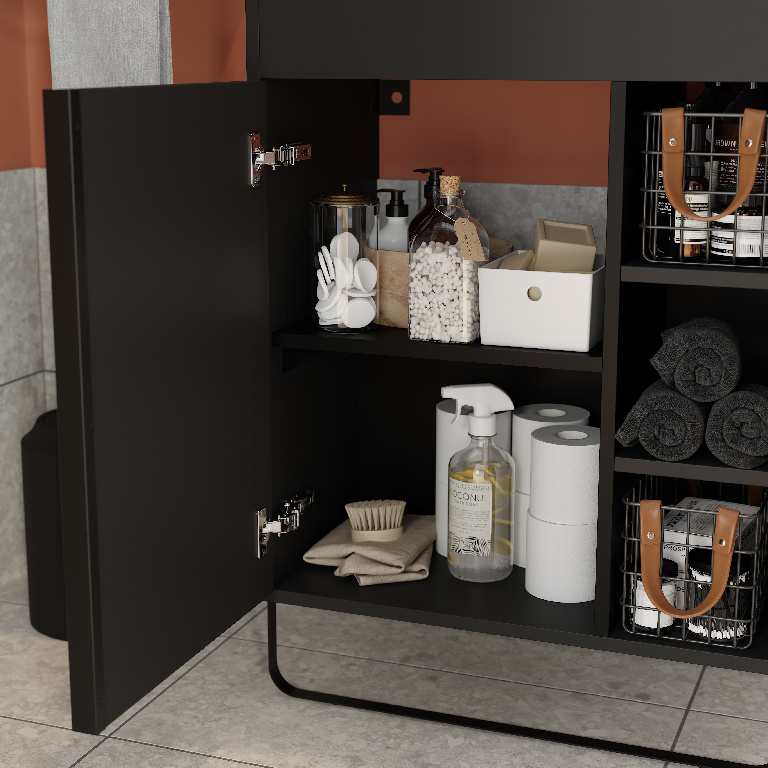 Masca lavoar GoodHome Maza, MDF, 65 x 36 x 82 cm, negru