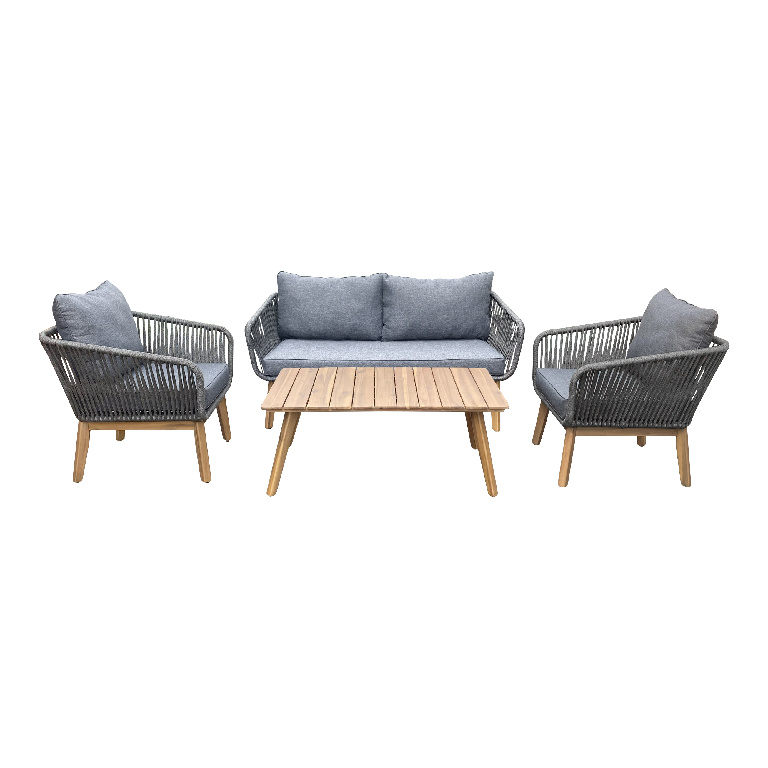 Set mobilier gradina/terasa Vitello, masa + 2 fotolii + canapea, 4 piese, gri-maro