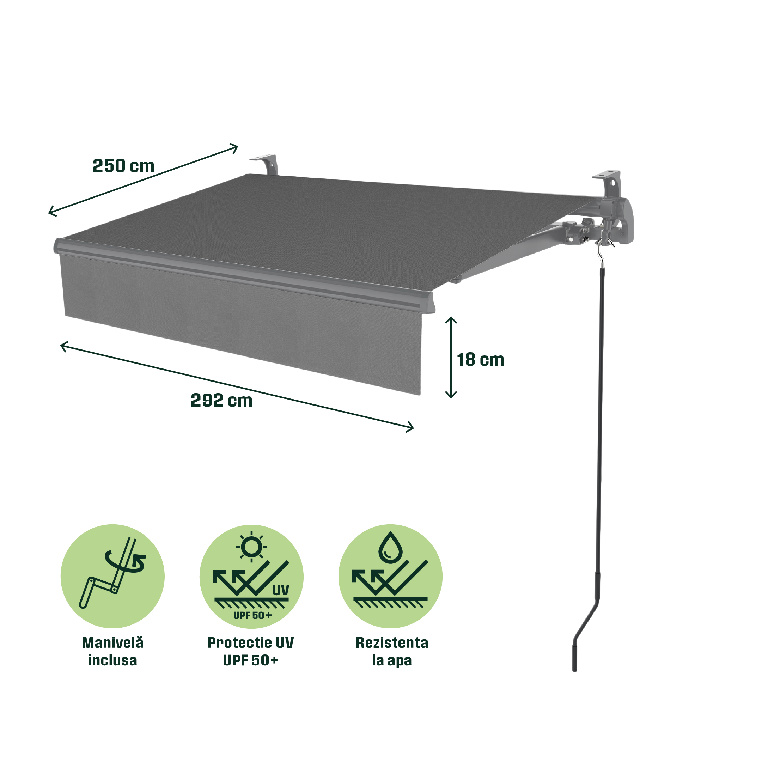 Copertina retractabila KLIKSTROM, aluminiu, 292 x 250 cm, gri
