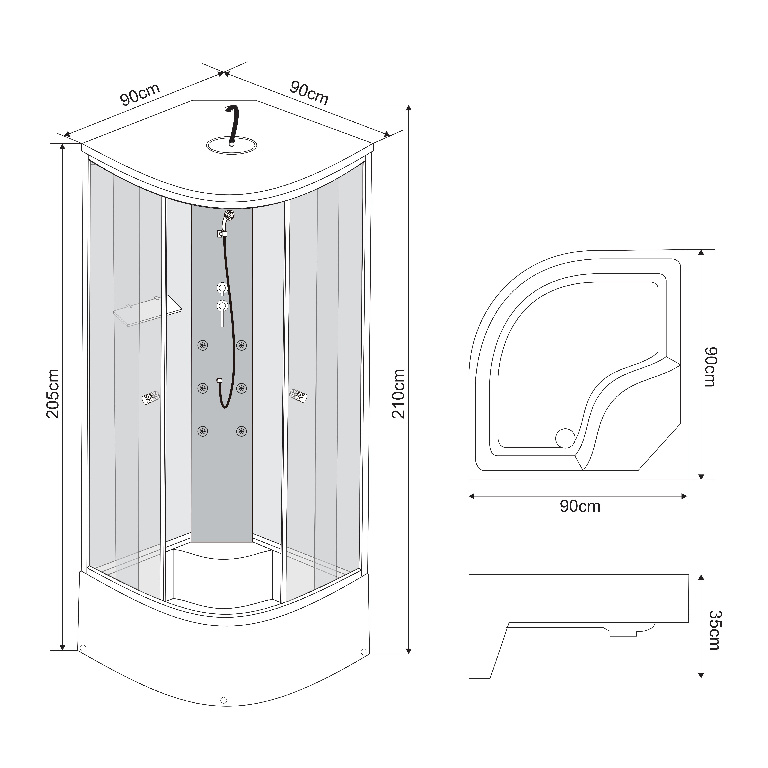 Cabina dus cu hidromasaj Briska, semirotunda, 90 x 90 x 210 cm, sticla securizata 4 mm, profil crom