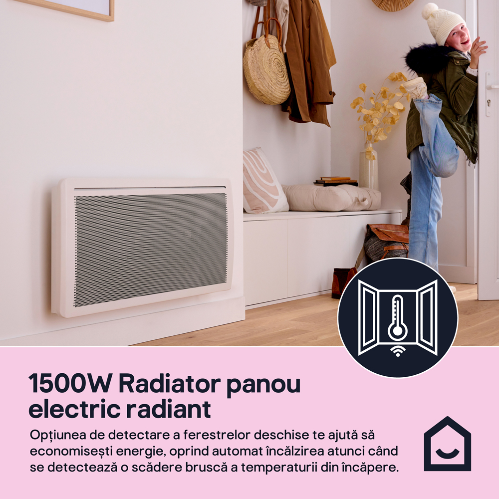 Panou radiant electric de perete GoodHome, 2000W, 4 trepte, alb