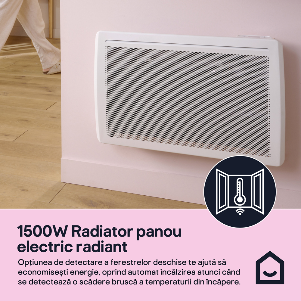 Panou radiant electric de perete GoodHome, 1500W, 4 trepte, alb