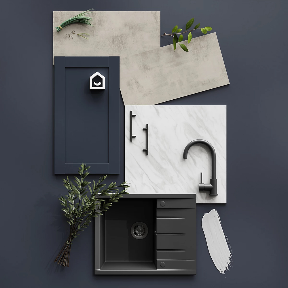 Front usa GOODHOME Ashmead, 59.7 x 45.3 cm, albastru mat