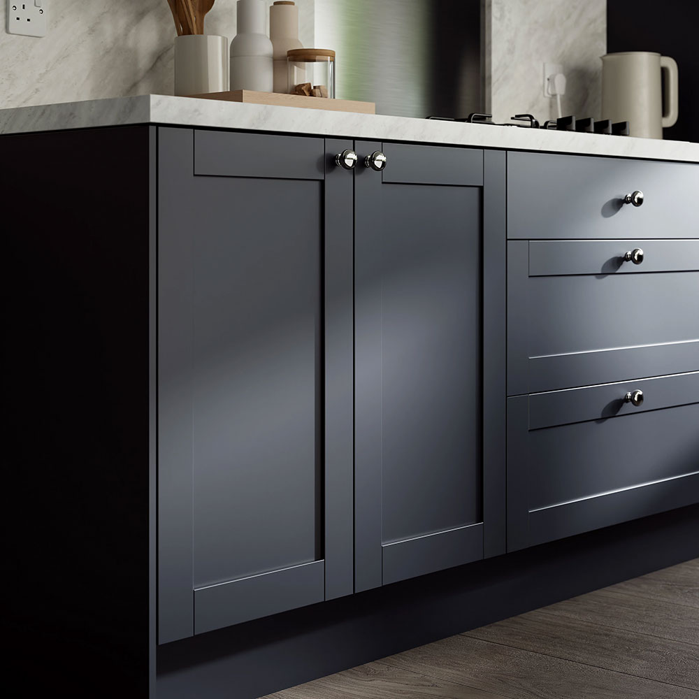 Front usa sertar GOODHOME Ashmead, PAL, 99.7 x 35.6 x 1.6 cm, albastru inchis