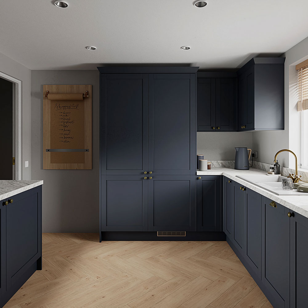 Front usa sertar GOODHOME Ashmead, PAL, 99.7 x 35.6 x 1.6 cm, albastru inchis