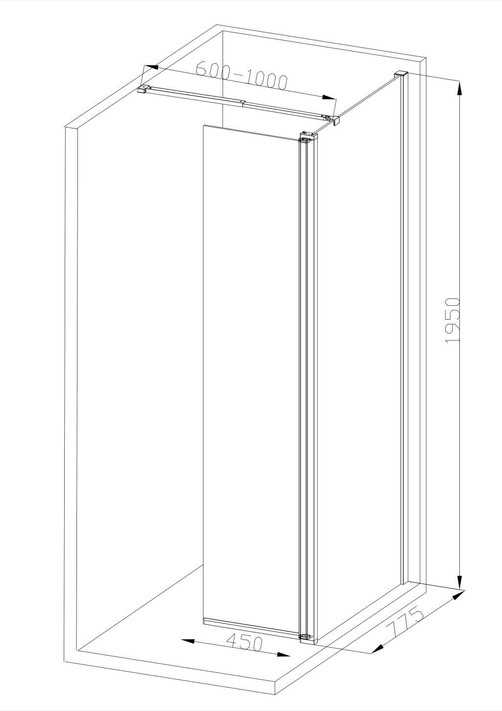 Paravan dus walk-in GoodHome Ledava, 80+45 x 195 cm, profil aluminiu, sticla securizata 8mm, negru