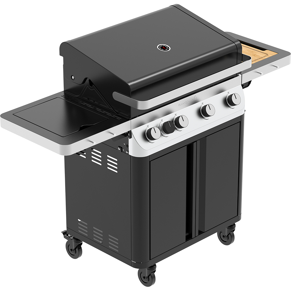 Grata pe gaz Goodhome Attaia 4.1, aprindere electronica, termometru, fonta, negru-argintiu