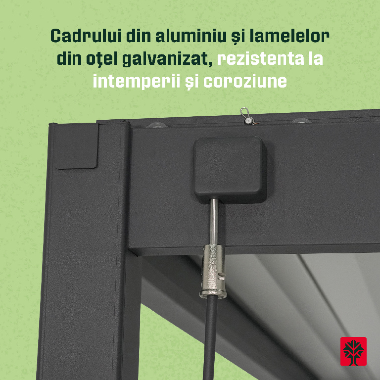 Pergola bioclimatica Samiel, 400 x 300 x 230 cm, aluminiu, gri, lamele albe