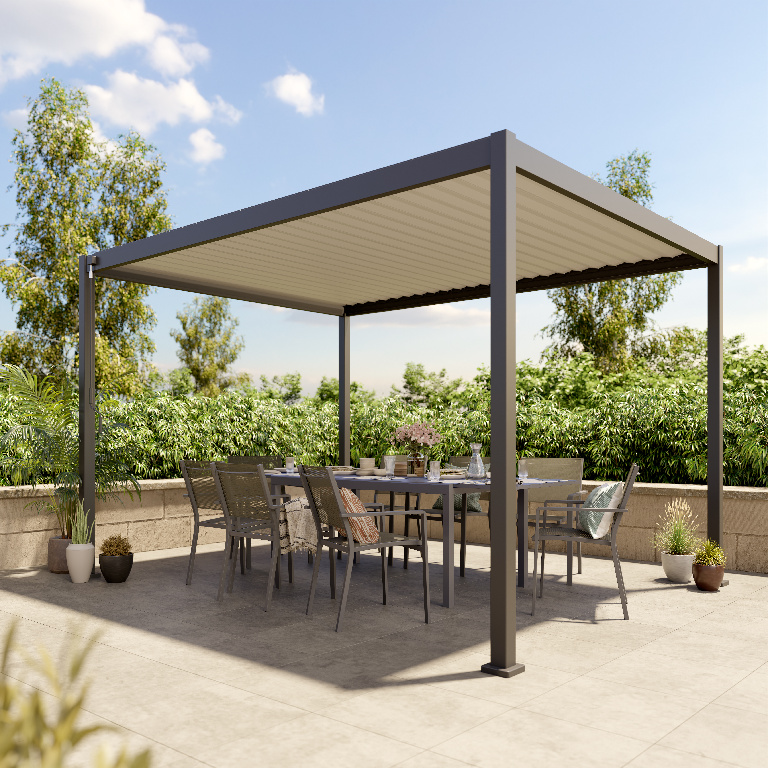 Pergola bioclimatica Samiel, 400 x 300 x 230 cm, aluminiu, gri, lamele albe