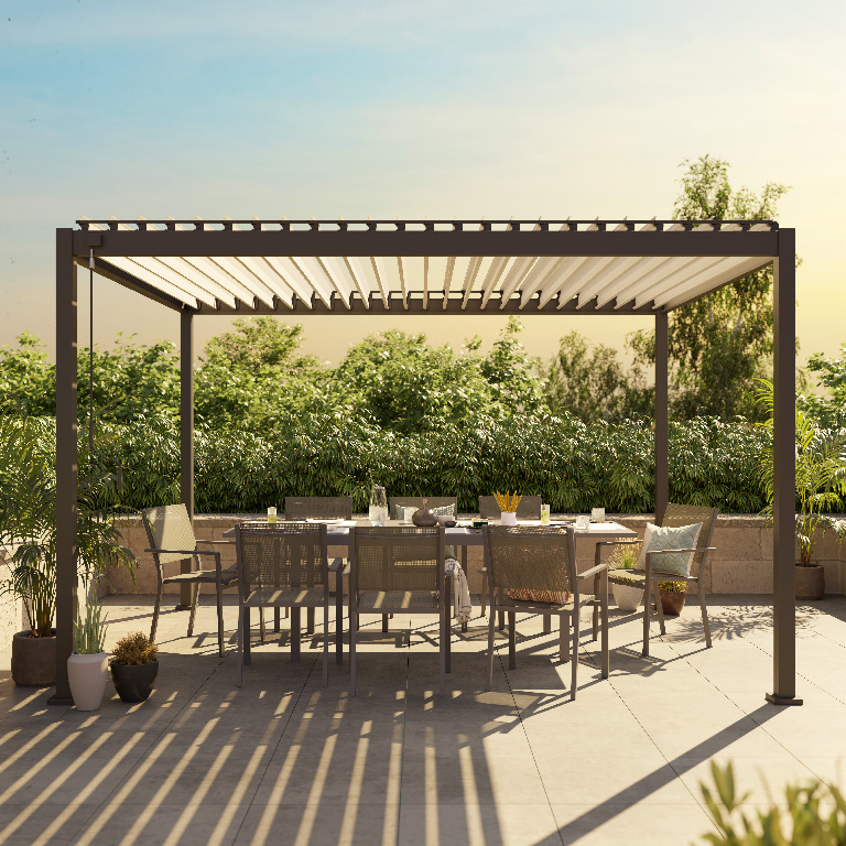 Pergola bioclimatica Samiel, 400 x 300 x 230 cm, aluminiu, gri, lamele albe