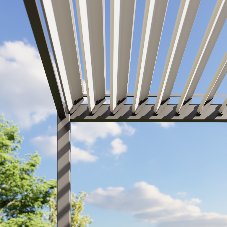 Pergola bioclimatica Samiel, 400 x 300 x 230 cm, aluminiu, gri, lamele albe