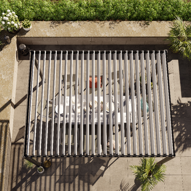 Pergola bioclimatica Samiel, 400 x 300 x 230 cm, aluminiu, gri, lamele albe