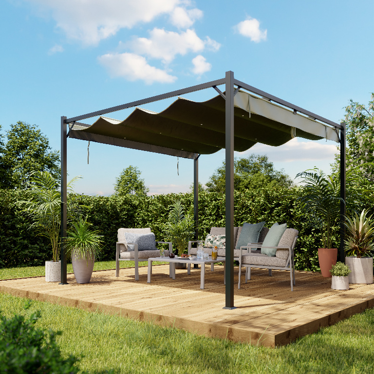 Pergola gradina KLIKSTROM Alize, otel, 300 x 300 x 232.5 cm, gri