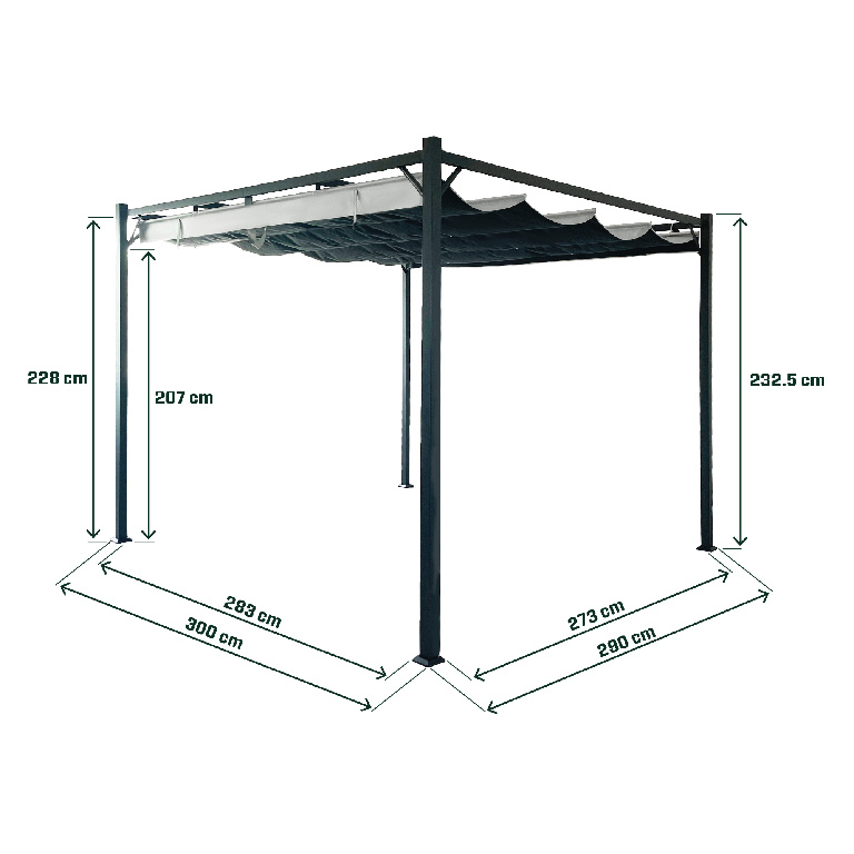 Pergola gradina KLIKSTROM Alize, otel, 300 x 300 x 232.5 cm, gri