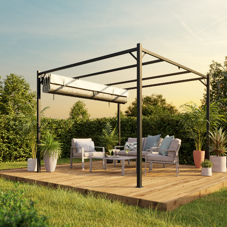 Pergola gradina KLIKSTROM Alize, otel, 300 x 300 x 232.5 cm, gri