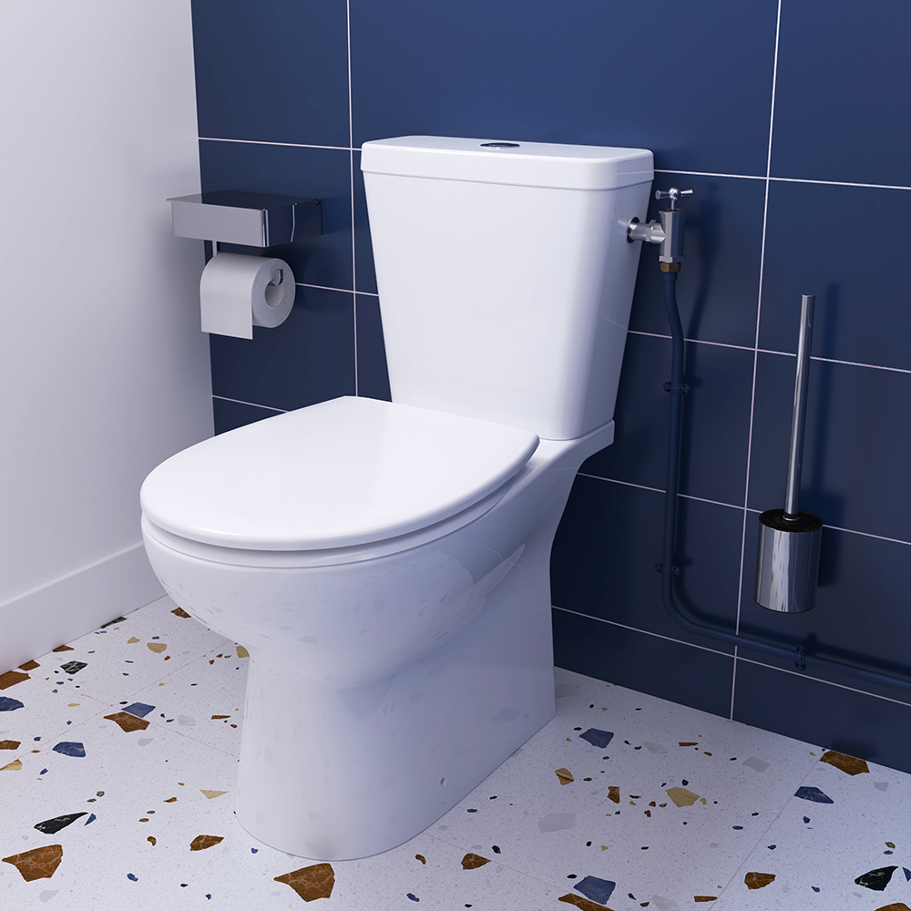 Set vas WC GOODHOME Tasi, ceramica, evacuare verticala, rezervor 3-4.5 l, capac SoftClose, alb