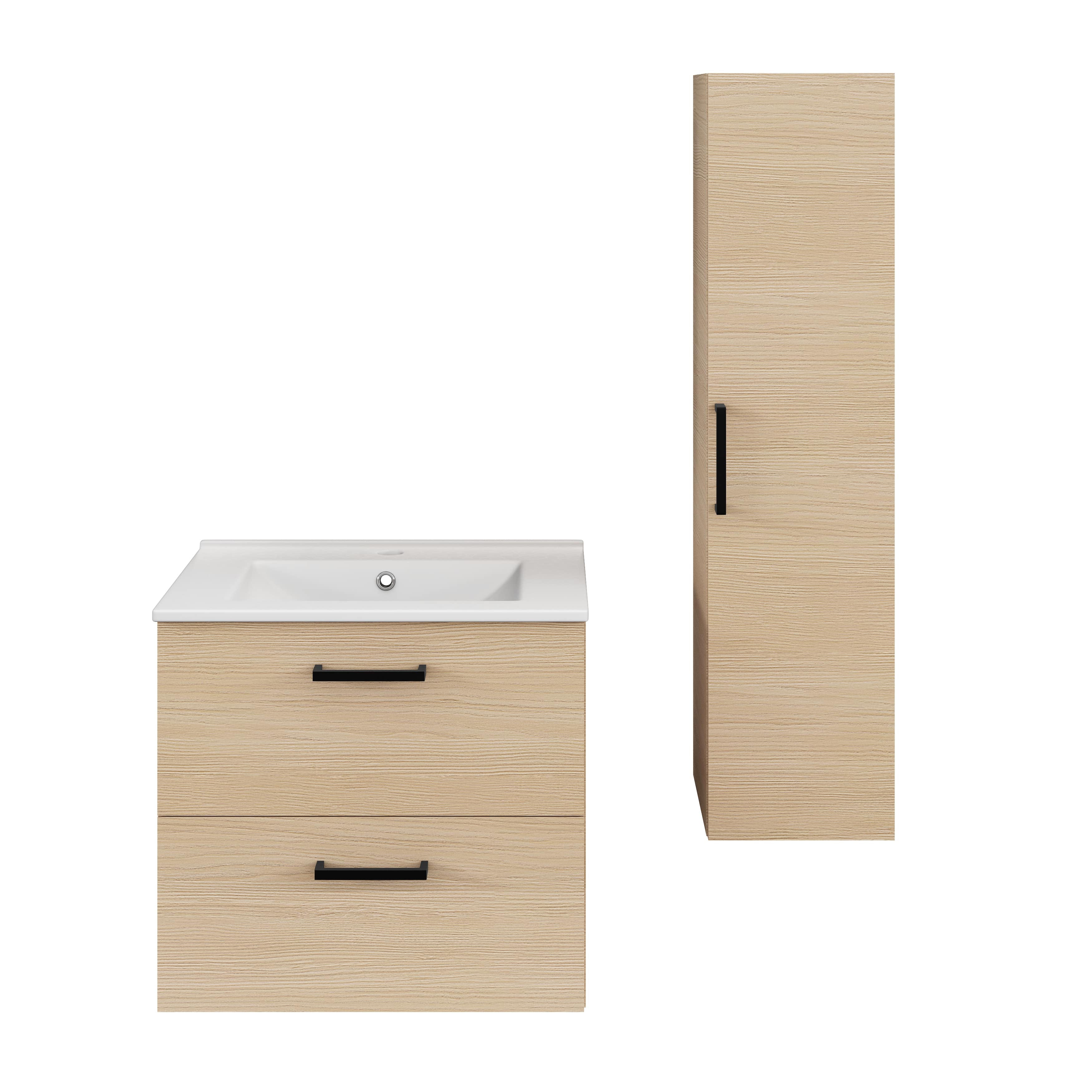Baza pentru lavoar Pyxis, suspendata, decor stejar, 60 cm