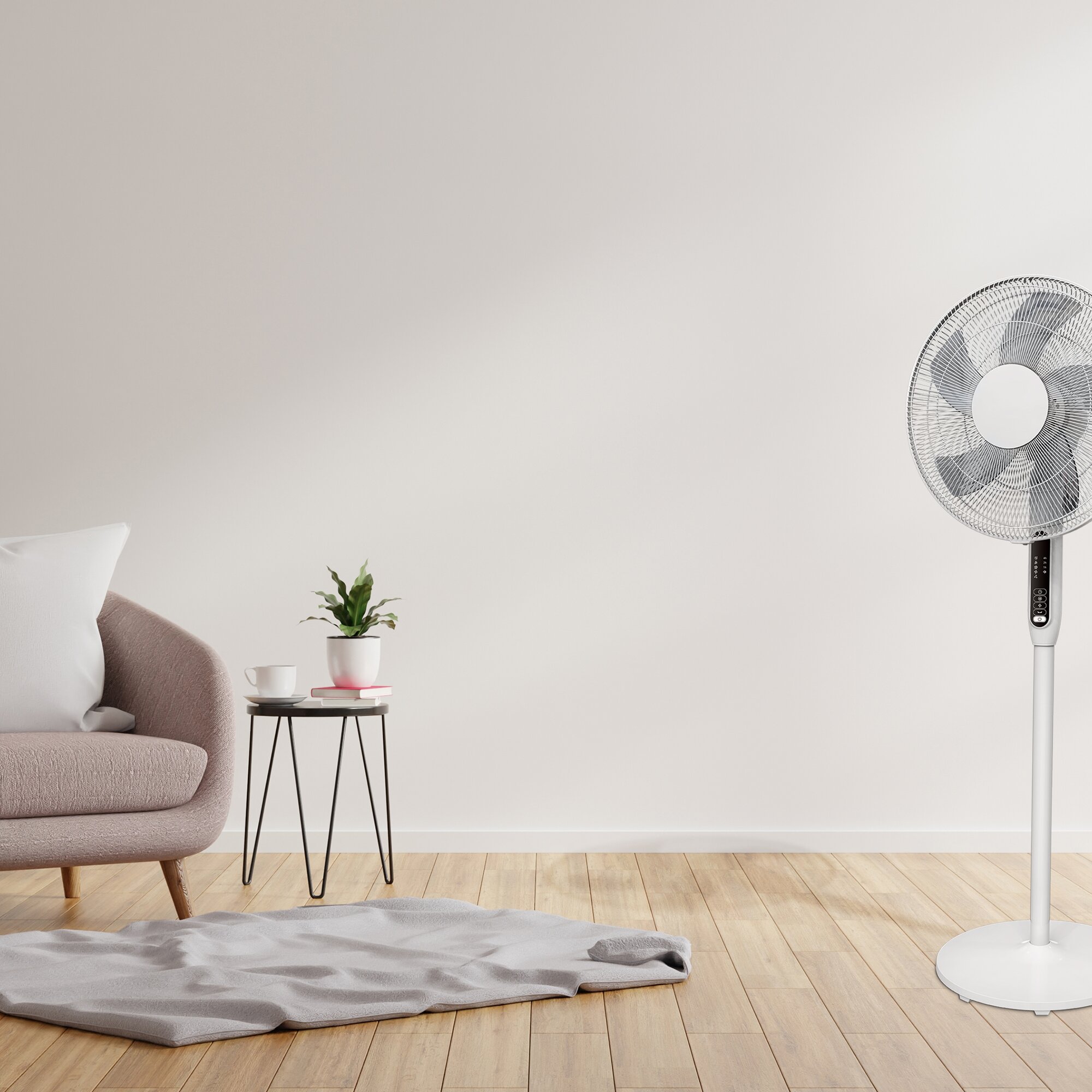 Ventilator cu picior, 3 trepte viteza, D 40 cm, 45W, alb