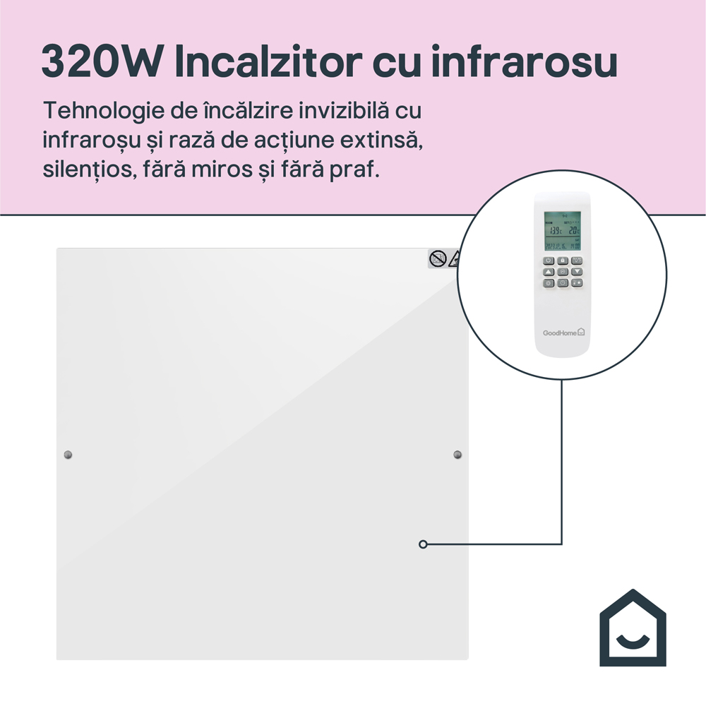 Panou radiant infrarosu GoodHome Basilisk G0606W, 320W, Telecomanda, alb