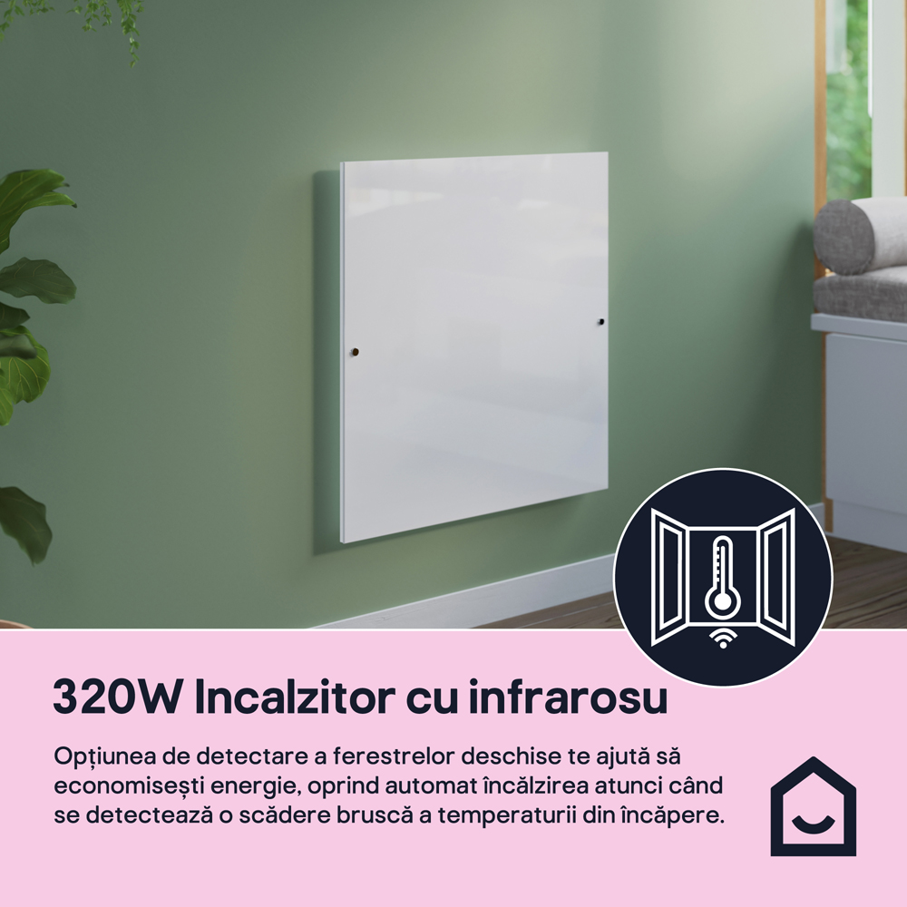 Panou radiant infrarosu GoodHome Basilisk G0606W, 320W, Telecomanda, alb
