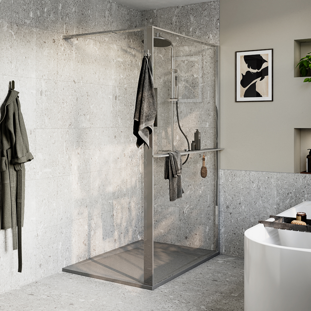 Paravan dus walk-in GOODHOME Evanna, aluminiu, 120 x 195 cm, sticla securizata transparenta, profil crom