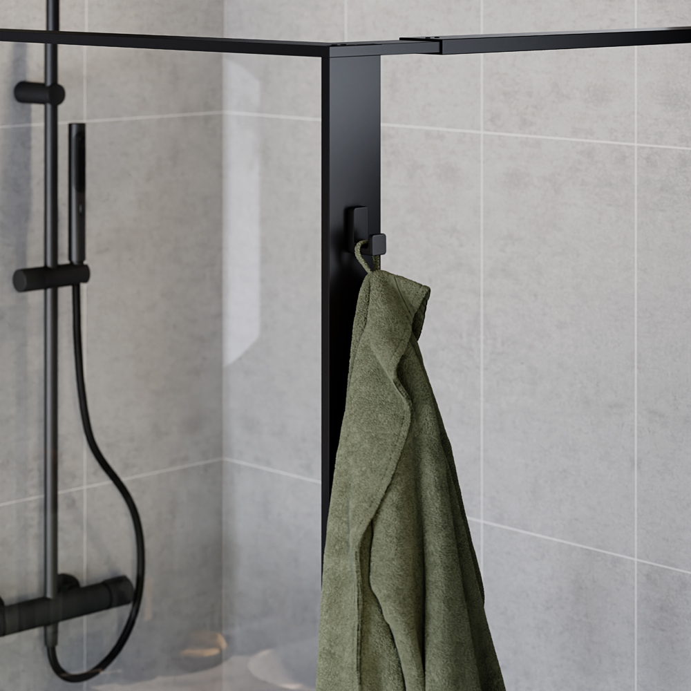 Paravan dus walk-in GOODHOME Evanna, aluminiu, 120 x 195 cm, sticla securizata transparenta, profil negru