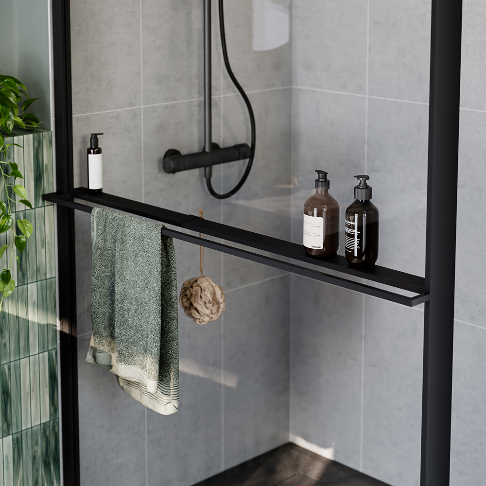 Paravan dus walk-in GOODHOME Evanna, aluminiu, 120 x 195 cm, sticla securizata transparenta, profil negru