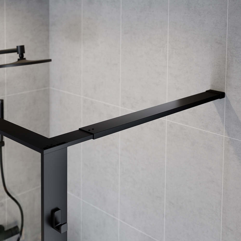 Paravan dus walk-in GOODHOME Evanna, aluminiu, 120 x 195 cm, sticla securizata transparenta, profil negru
