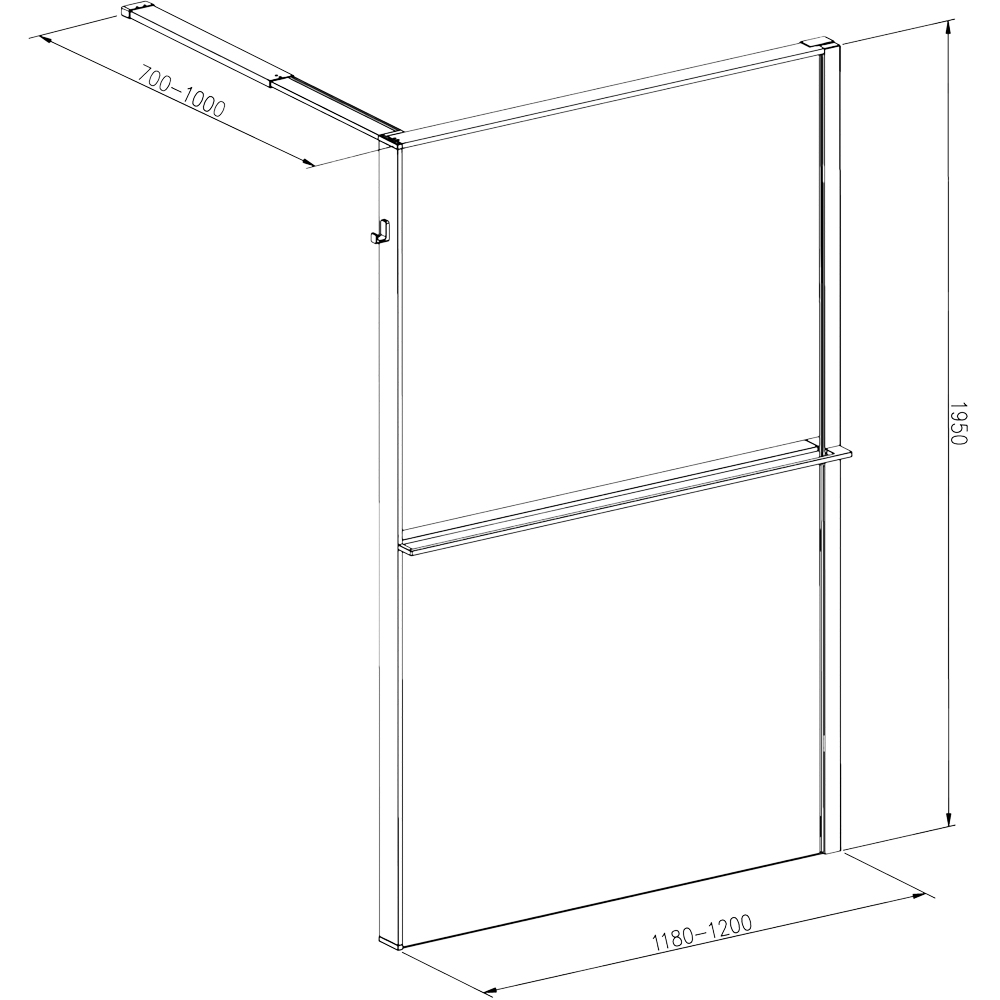 Paravan dus walk-in GOODHOME Evanna, aluminiu, 120 x 195 cm, sticla securizata fumurie, profil negru