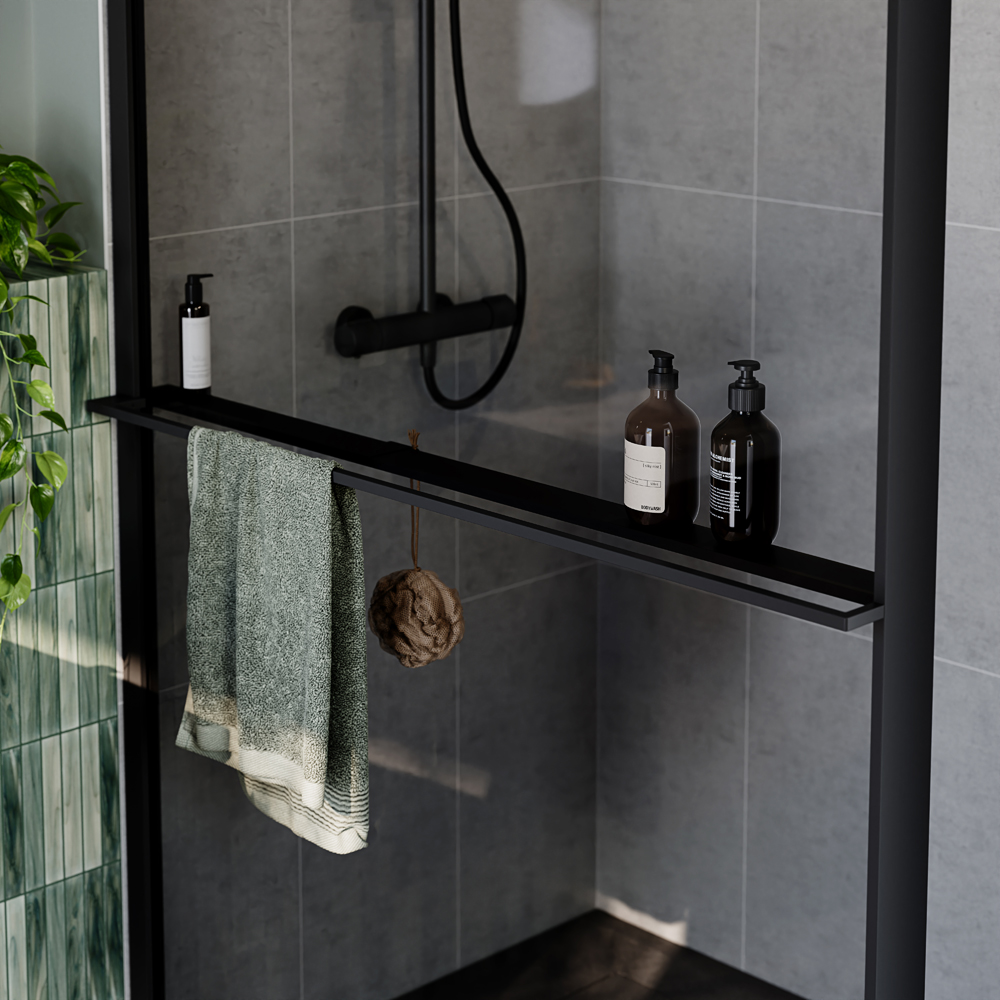 Paravan dus walk-in GOODHOME Evanna, aluminiu, 120 x 195 cm, sticla securizata fumurie, profil negru
