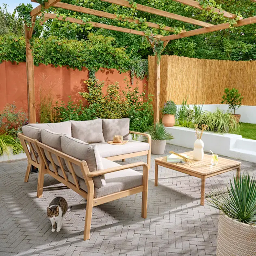 Set mobilier gradina/terasa GoodHome Riveo, 5 piese, 2 canapele + fotoliu colt + masa, gri