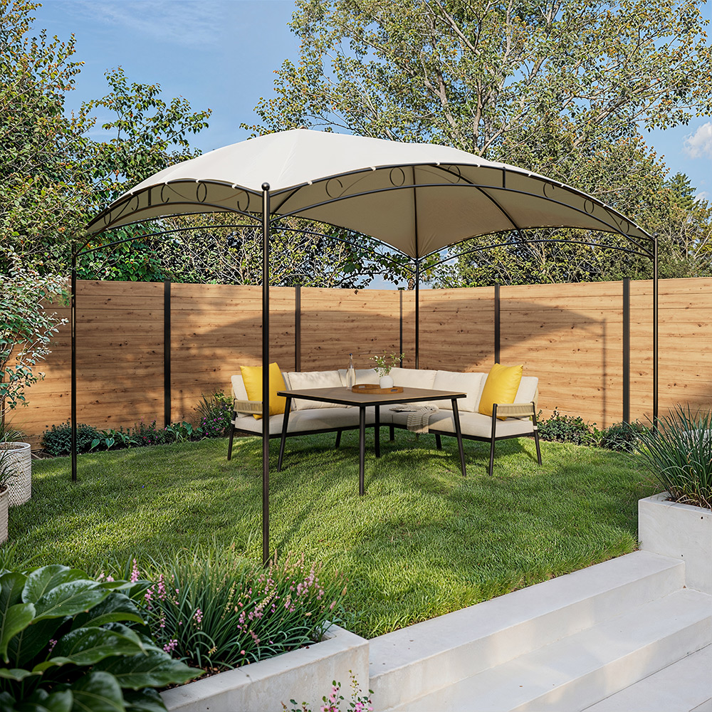 Pavilion gradina GOODHOME Tripoli, 3 x 4 x 2.67 cm, poliester si otel, alb