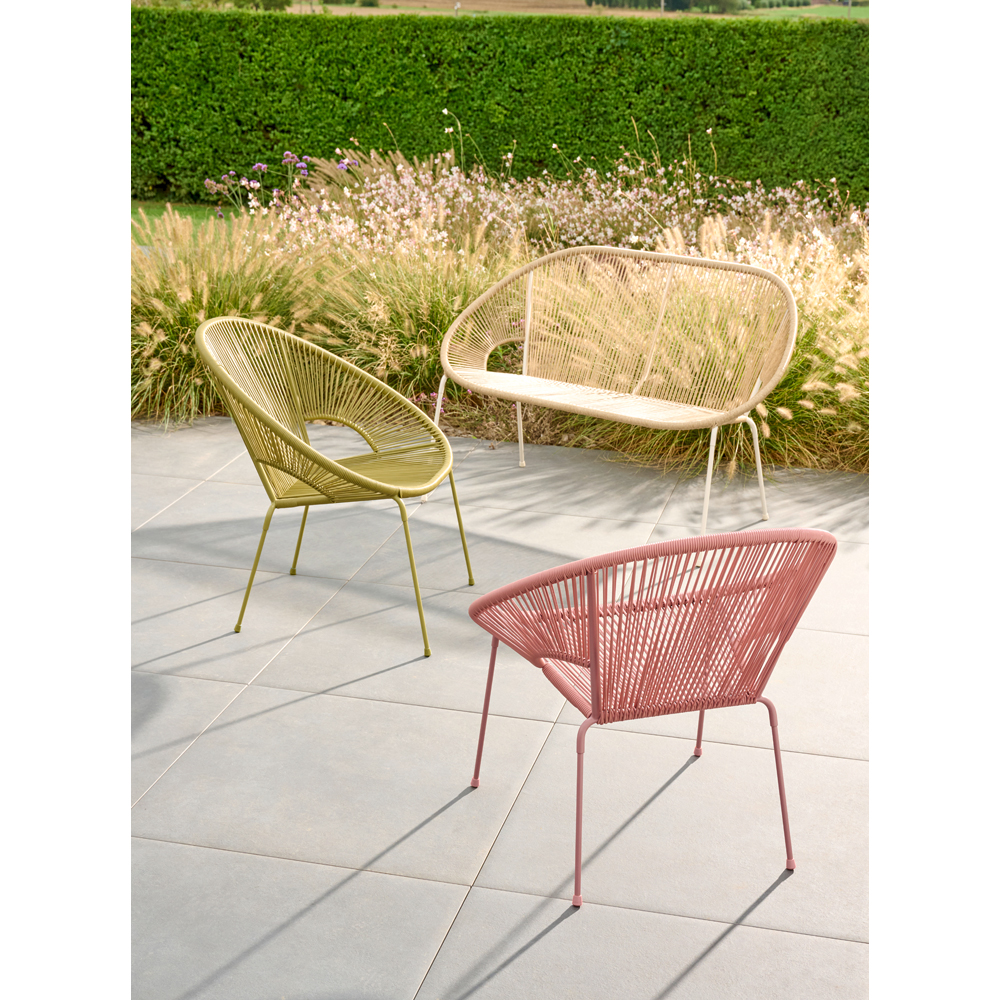 Banca gradina GOODHOME Hosti, otel, 124.5 x 71 x 81 cm, 2 locuri, bej
