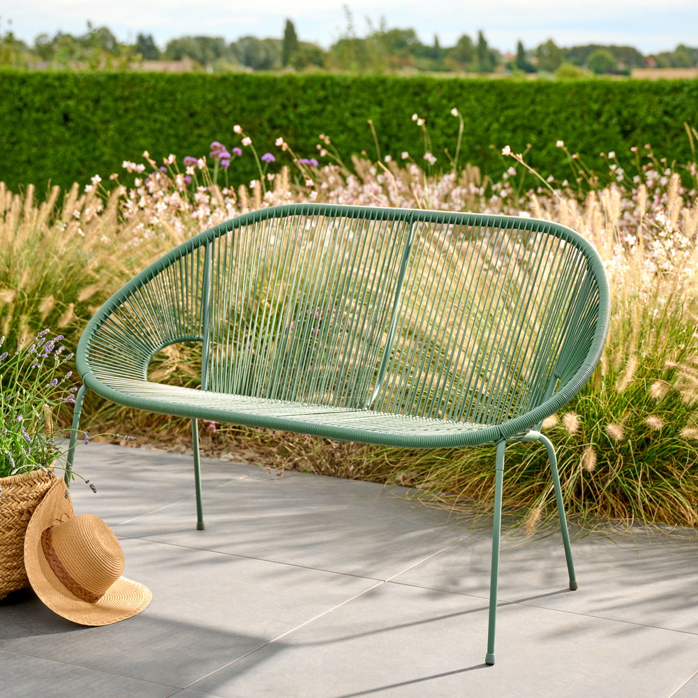 Banca gradina GOODHOME Hosti, otel, 124.5 x 71 x 81 cm, 2 locuri, verde