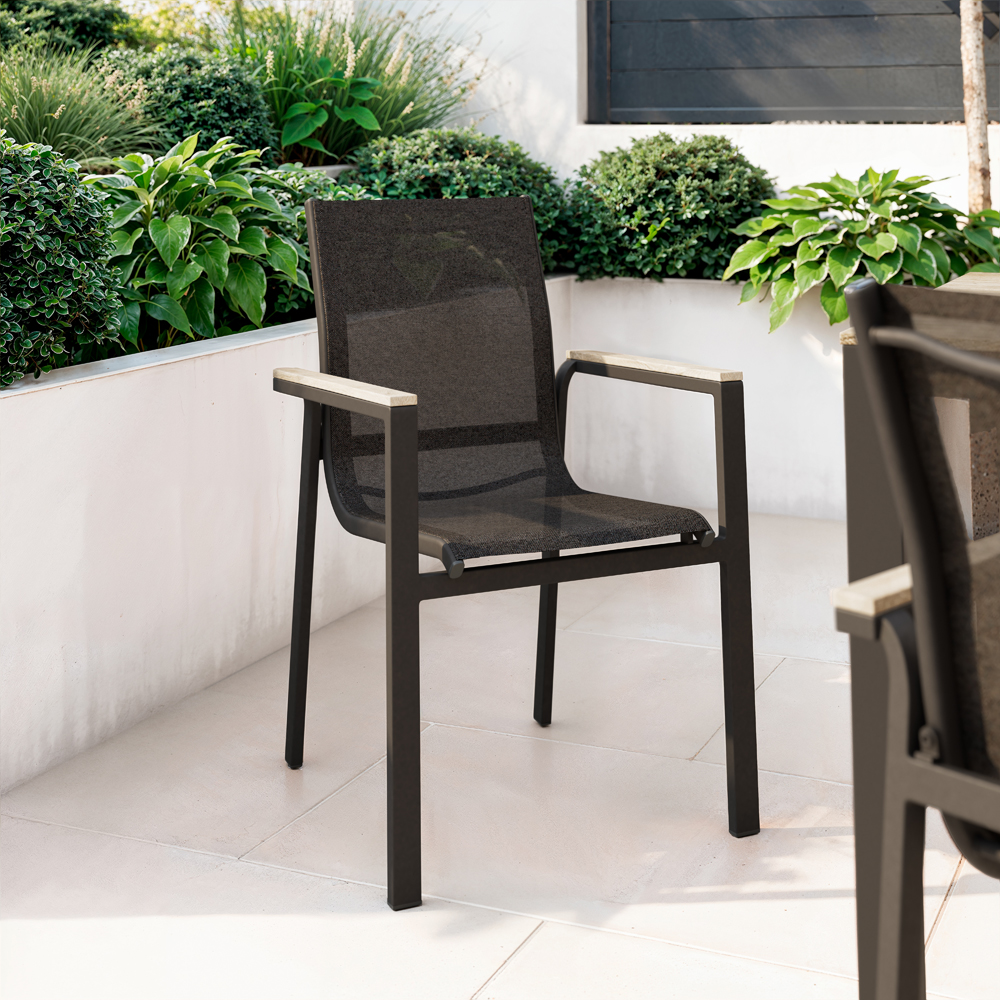 Scaun terasa Aconite, aluminiu, 56 x 58.8 x 87 cm, negru