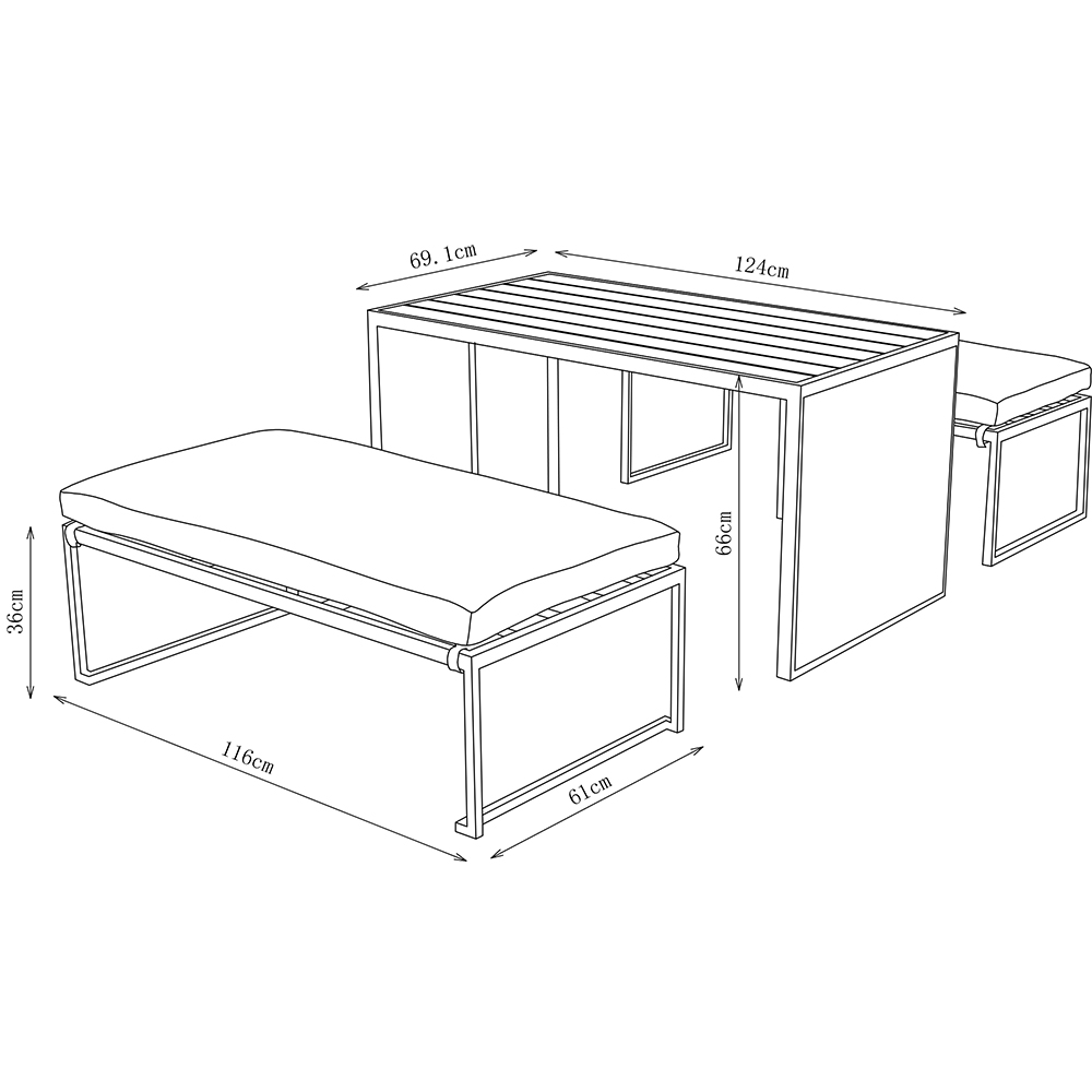 Set mobilier modular gradina INCA, 4 piese, gri