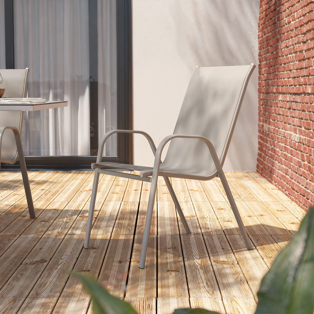 Scaun terasa GOODHOME Brava, 54 x 71.5 x 92.5 cm, sarcina maxima 100 kg, otel si PVC, bej