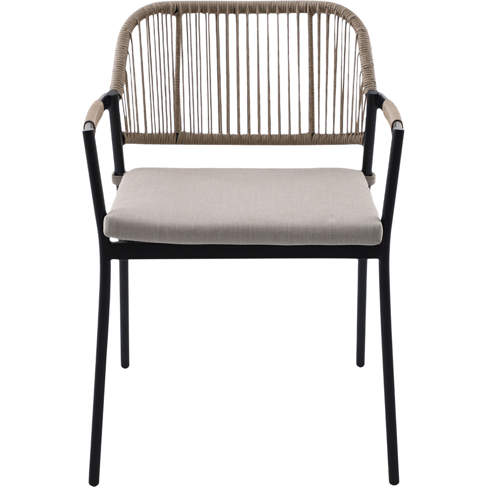 Scaun dining terasa GOODHOME Siliana, 56 x 59 x 76 cm, perna poliester inclusa, sarcina maxima 100 kg, otel si ratan, maro/negru