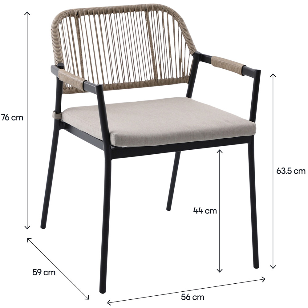 Scaun dining terasa GOODHOME Siliana, 56 x 59 x 76 cm, perna poliester inclusa, sarcina maxima 100 kg, otel si ratan, maro/negru