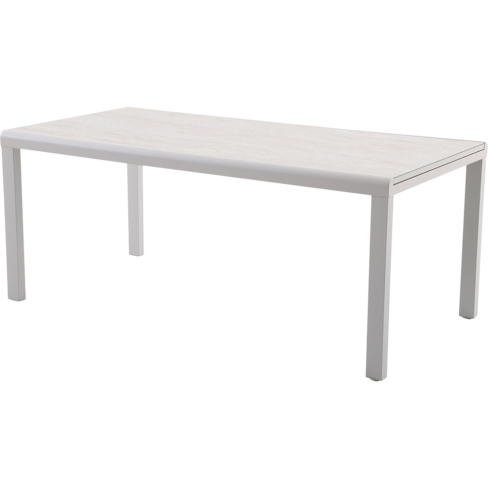 Masa extensibila gradina GOODHOME Mallia, 180-240 x 90 x 75 cm, aluminiu si sticla securizata, alb